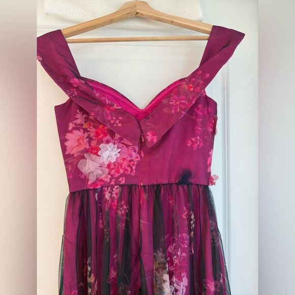 NWT Dress the Population Aurea Floral Print Off the Shoulder Gown Magenta Multi - Picture 11 of 16